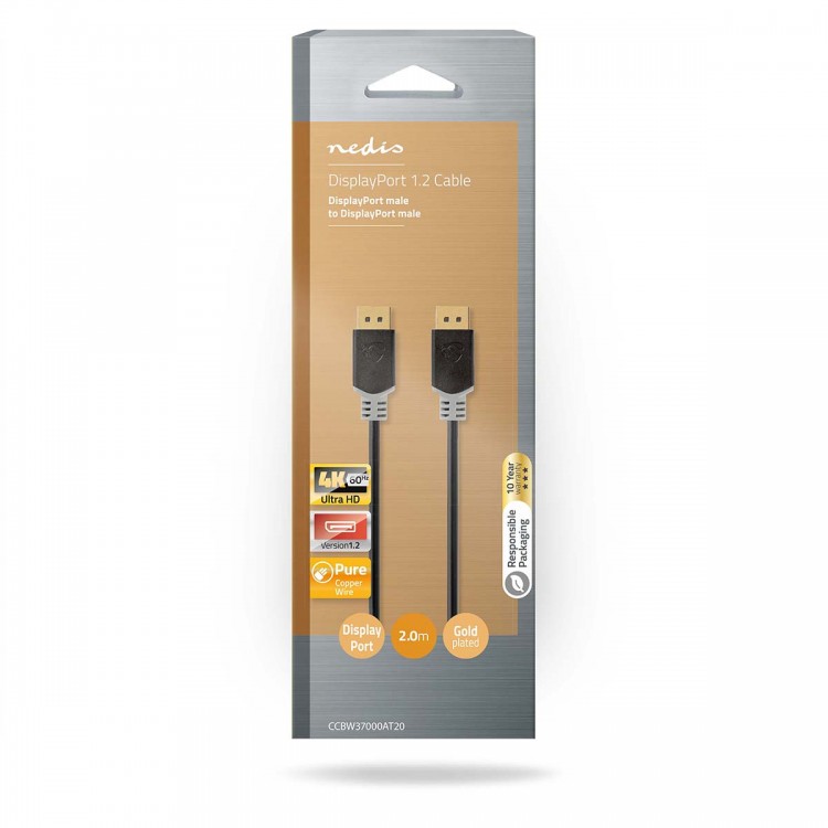 Câble Displayport - mâle / mâle - 2m - Plaqué or