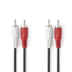 CABLE AUDIO STEREO - 2X RCA MALES VERS 2X RCA MALES - 1,5 M NOIR