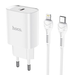HOCO CHARGEUR TYP-C FAST CHARGE + CABLE TYP-C VERS LIGHTNING (IPHONE) BLANC
